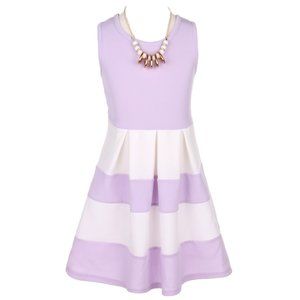 Kids Girl Sleeveless Dress Color Block Striped Easter Graduation Flower Girl